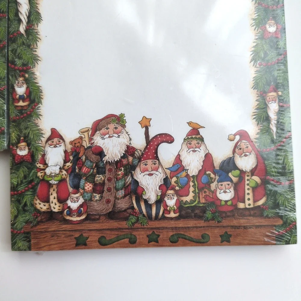 Vtg 90s Main Street Press Santa Gnome Elves Notepad Christmas Debi Hron Folk Art